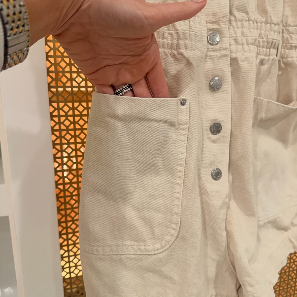 Zara Denim Cream Snap-Front Collar Romper! XS! VGUC! - Picture 3 of 4